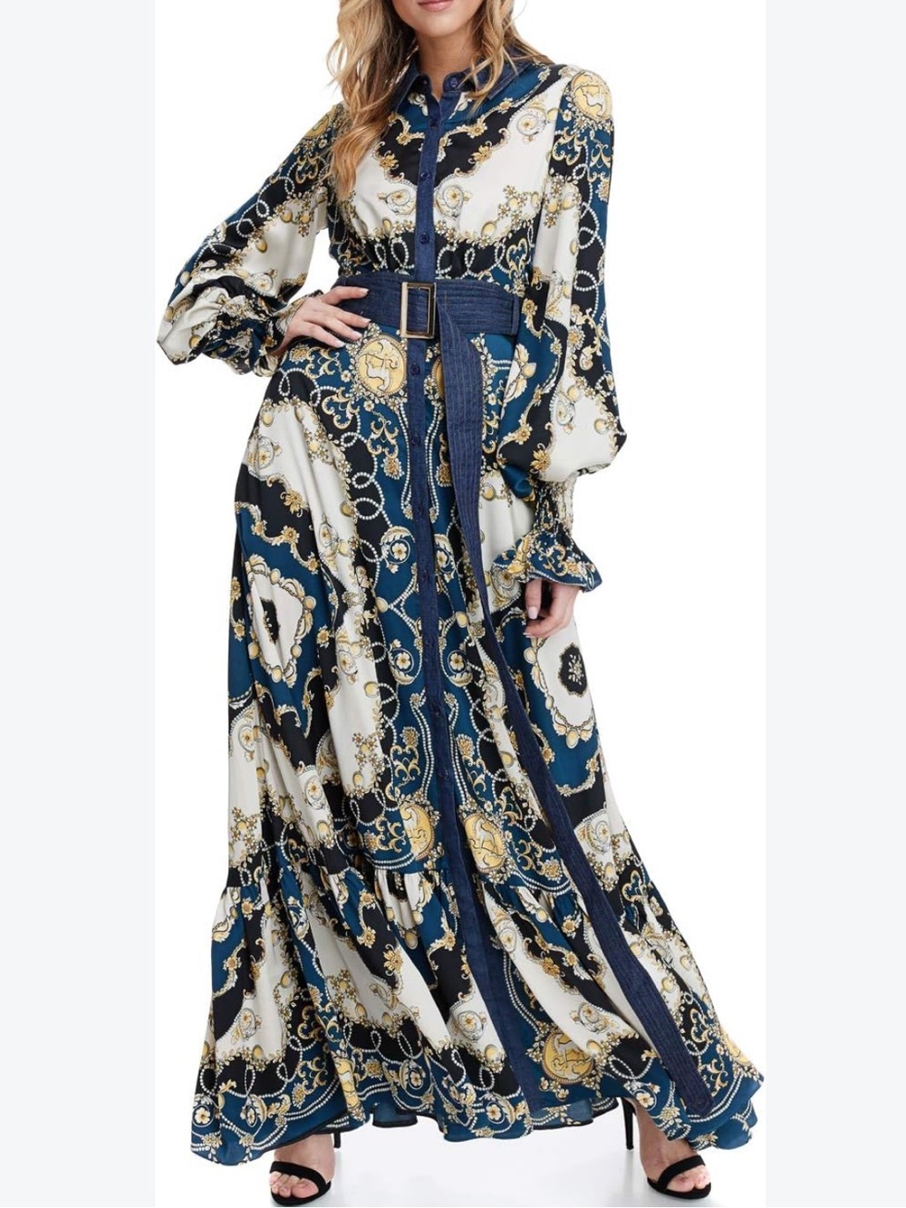 Tov Gallivant Maxi Dress Nautical Sail Boat Anchor Print size M 6-8